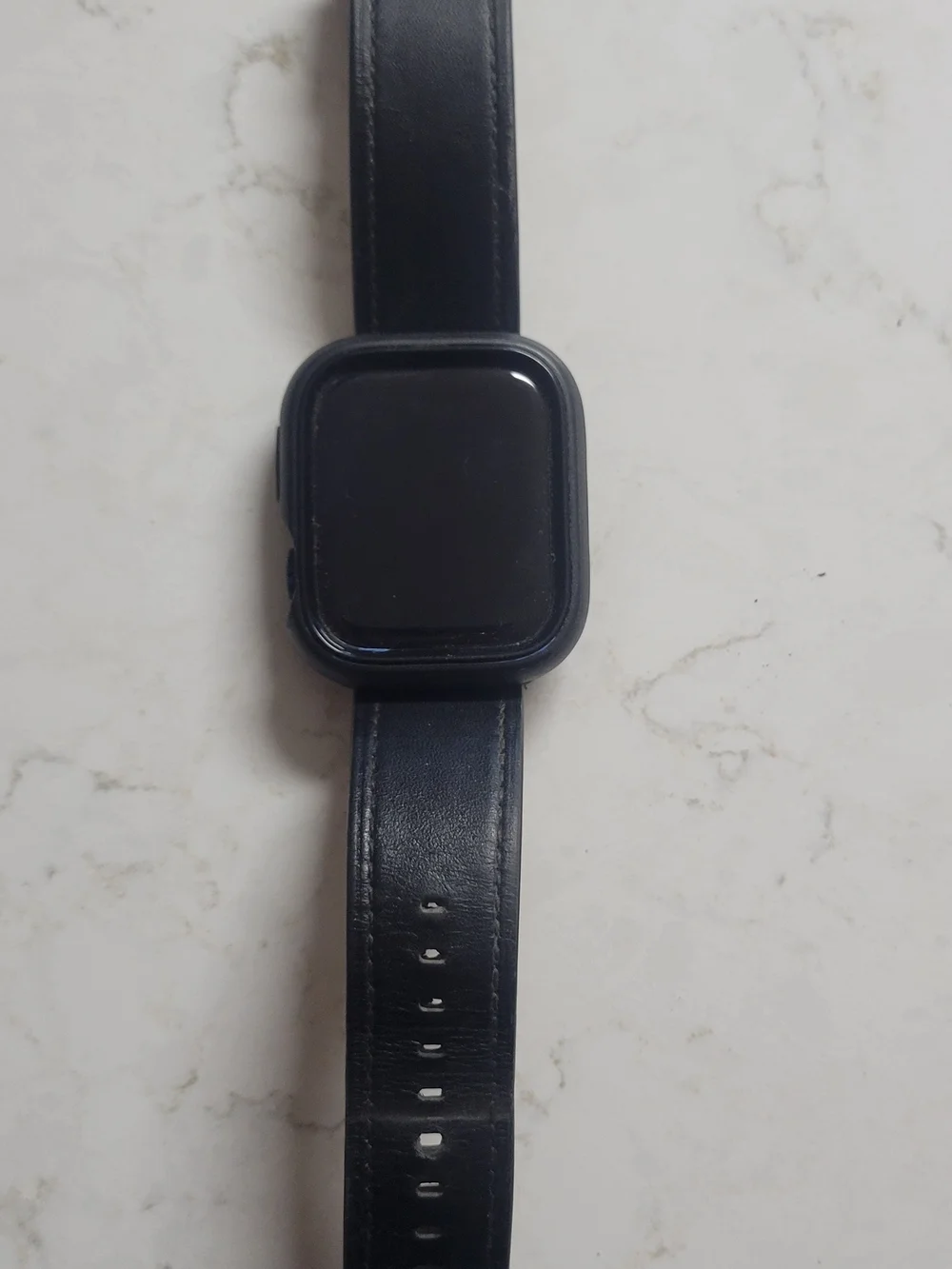 Black Square Smartwatch with Leather Strap, Apple